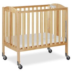 Dream On Me 3 In 1 Portable Folding Stationary Side Crib In Natural, Greenguard Gold Certified, Safety Wheel With Locking Casters, Convertible, 3 Matt
