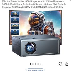1080P Projector with Wifi and Bluetooth, 20000L Movie Home Projector 4K Support