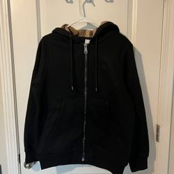 Burberry Mens Full Zip Hoodie Plaid Check Logo Black 