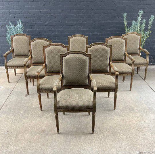 Set of 8 Vintage French Louis XV Sculpted Arm Chairs, c.1960’s - Delivery Available