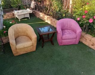 Pottery Barn Swivel Armchairs with Glass Top Table - Micro Fiber Material