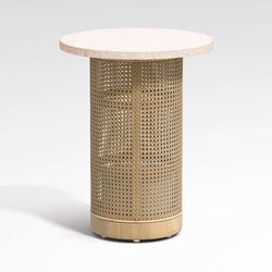 Crate & Barrel Vernet Travertine Cane Round End Table