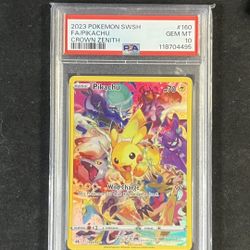 Pokémon Cards PSA 10 Pikachu Full Art Crown Zenith Swsh 2023 Ultra Rare 160/159