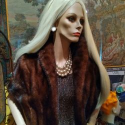 Real Mink Fur Shawl Cape 