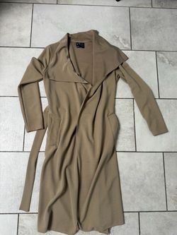 Tan Long Open-Front Cardigan Duster