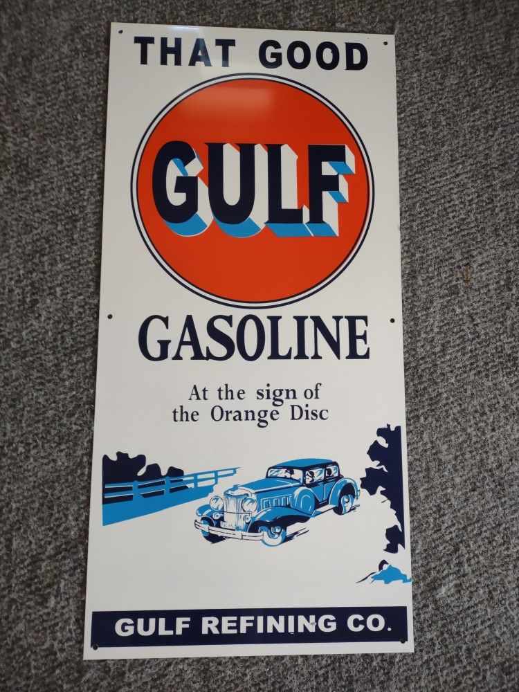 Large , Heavy 18 Gauge Steel Gulf Sign