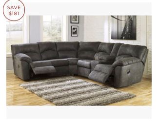 New Reclining grey sectional! Save today on new couch and Loveseat set deals