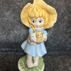 Vtg. Maxam Hand Painted Porcelain Freckle-Face Girl w/Big Hat Holding Basket