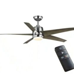 Hampton Bay Mena 54 in. Color Changing Integrated LED Indoor/Outdoor Polished Nickel Ceiling Fan with Light Kit and Remote