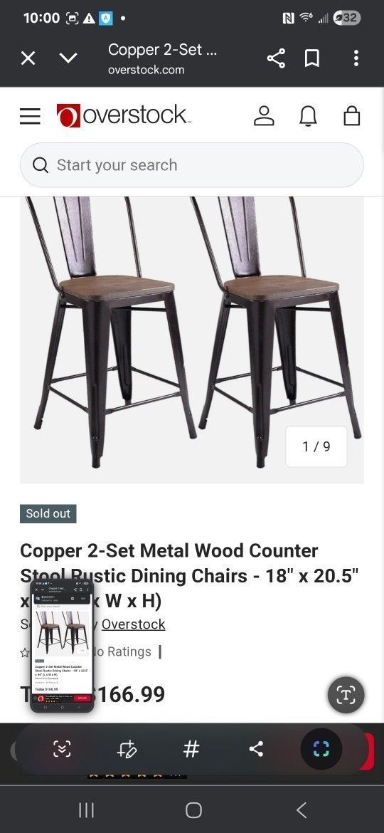 Copper 2-Set Metal Wood Counter Stool Rustic Dining Chairs