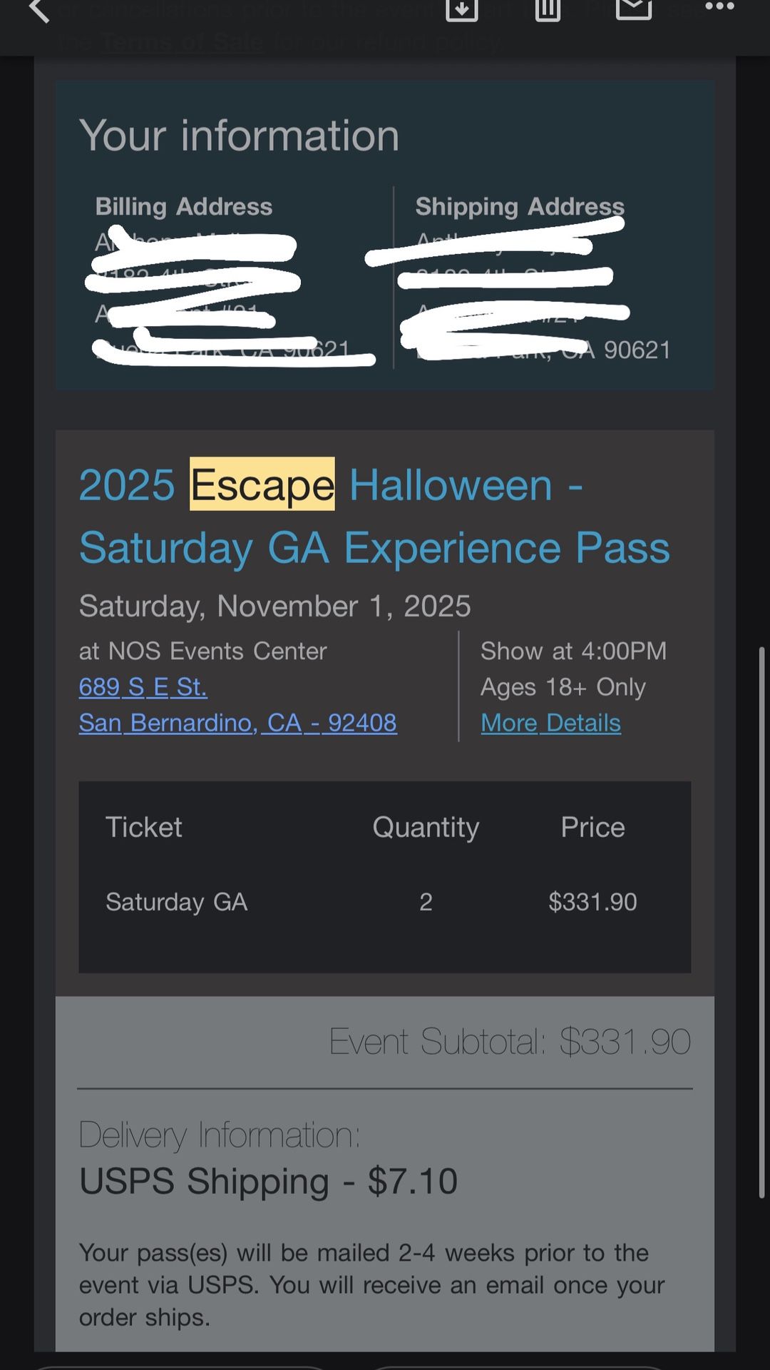 Saturday Escape Tickets
