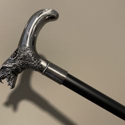 Heavy Duty 500+ lbs Capacity, Wolf Ergonomic Handle, Decorative & Ornate Design, Gothic & Goth Elegant Artistry, Metal Cane