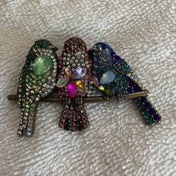 Bird Family Rhinestone Brooch 