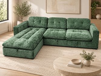 Green Velvet L-Shaped Sectional Sofa