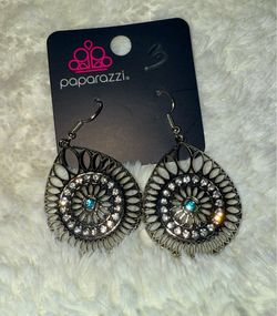 paparazzi Silver Filigree Teardrop Earrings with Turquoise Center