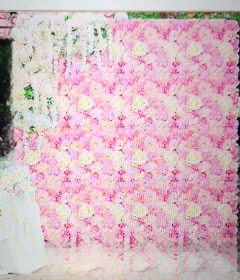 Assembled Pink Faux Silk Flower Wall