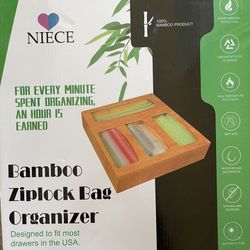 Brand New.  Bamboo Ziplock Bag Organizer 