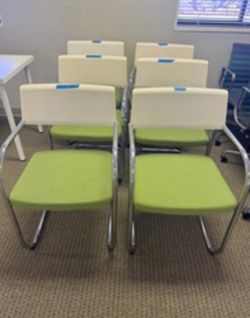 KNOLL MOMENT ARMCHAIR IN WHITE WITH LIME GREEN UPHOLSTERED SEAT