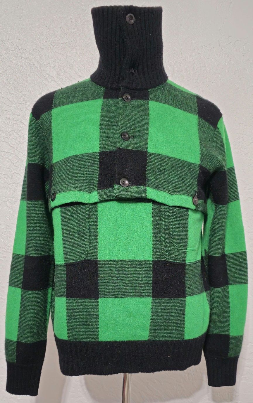 Vintage Polo Ralph Lauren Wool Buffalo Plaid Skeet Shawl Jacket Mens Sweater small 90s Rrl