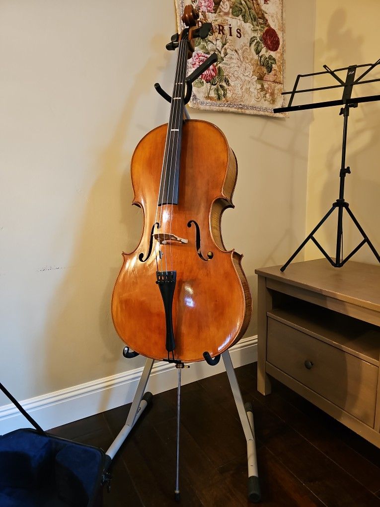 Cello, Cadoni 300, + Fiberglass Hard Case,  Soft Case,  2 Bows, And Cello Stand