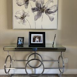 Glass Mirror And Metal Frame Side Table