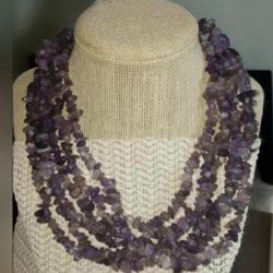 Vintage 6 Strand Amethyst Chips Necklace, 16