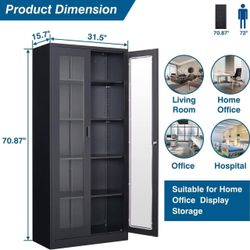 🥨Metal Storage Cabinet-71” Tall Steel File Cabinets with Lockable Doors and Adjustable Shelves-Black Steel Storage Cabinet for Home,Kitchen, School,
