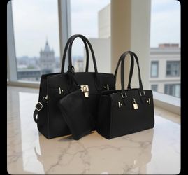 BagParty 3-Piece Vegan Leather Handbag Set, Fashion Tote Bag with Crossbody Bag and Extra Pouch