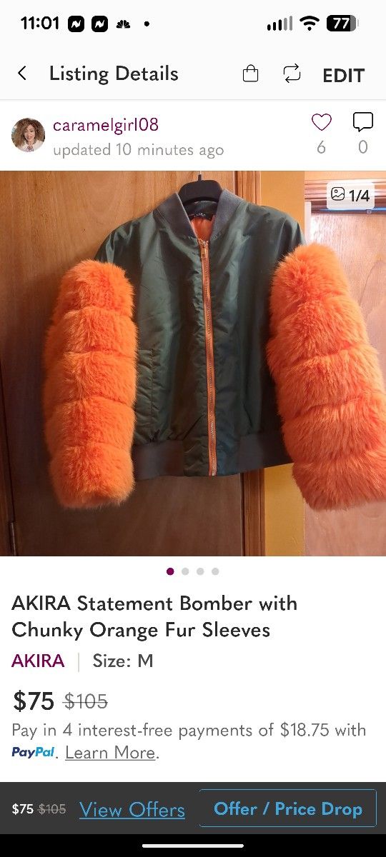 Statement Bomber with Chunky Orange Fur Sleeves