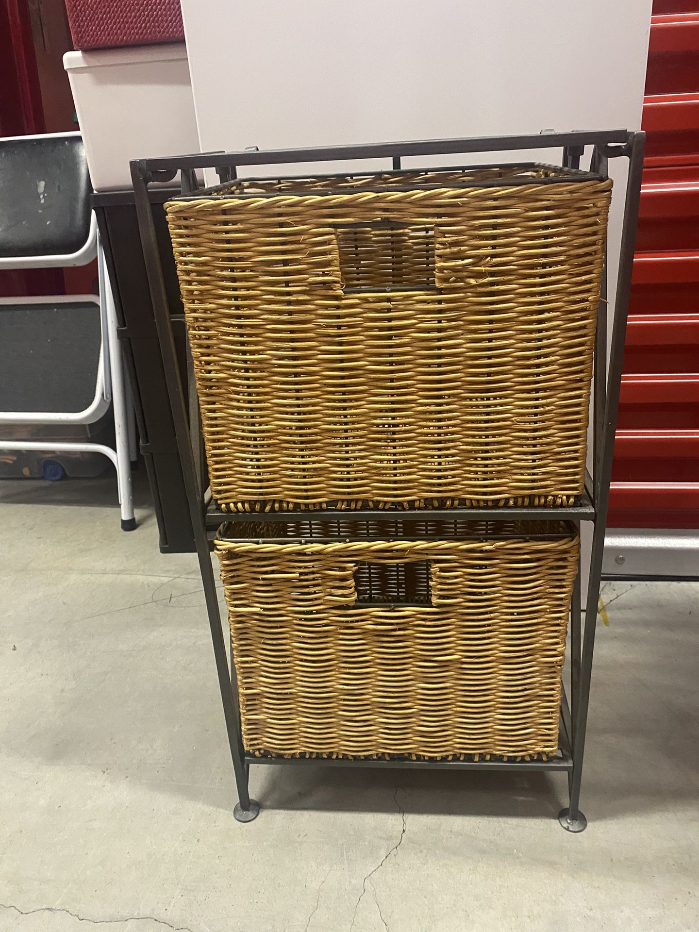 Wrought Iron 2 Wicker Drawer Cabinet Shelf Storage