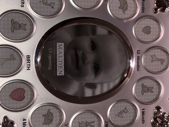 Silver, Picture Frame, Baby’s First Year, Holds 13 Pictures; 1 Each Month, Plus Larger Main Photo
