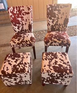 2 Adeco Trading Co. Faux Fabric Dining Chairs with Foot Stools