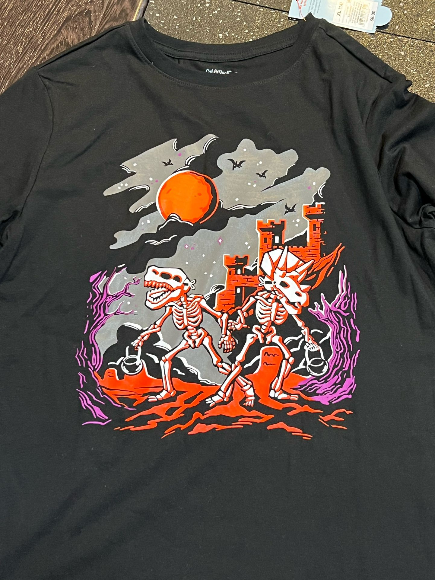CAT & JACK DINOSAUR SKELETON TRICK OR TREAT HALLOWEEN Shirt Youth Large