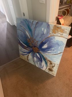 Large Blue Flower Canvas Wall Art