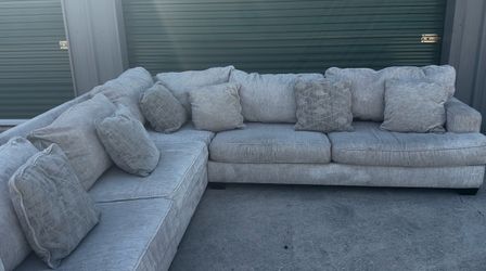 Large Gray Fabric L-Shaped Sectional Sofa