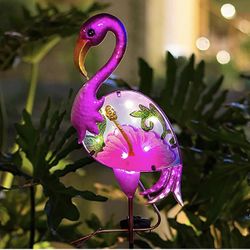 Brand New Flamingo Solar Pathway Lights Outdoor,Garden Stake Decorative Yard Art Metal& Glass Waterproof for P