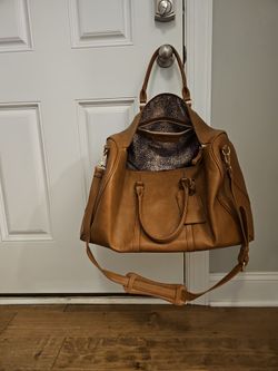 Large Tan Leather Tote Bag with Crossbody Strap
