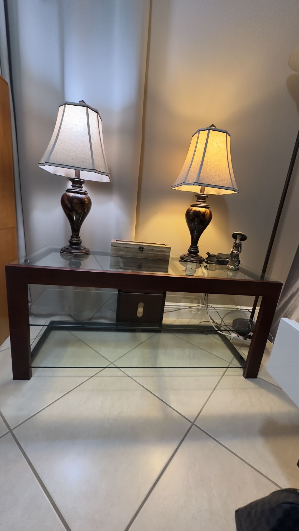 TV Table / Console Three (3) Tiers Glass & Wood