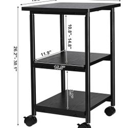 VASAGLE Heavy-Duty Printer Stand 3-Tier Industrial Mobile Cart w/Storage Shelf - Black