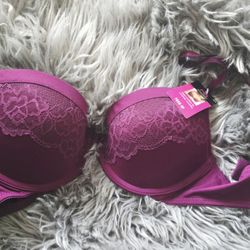 Purple Bra 34 C Push Up Lace New Maidden Form