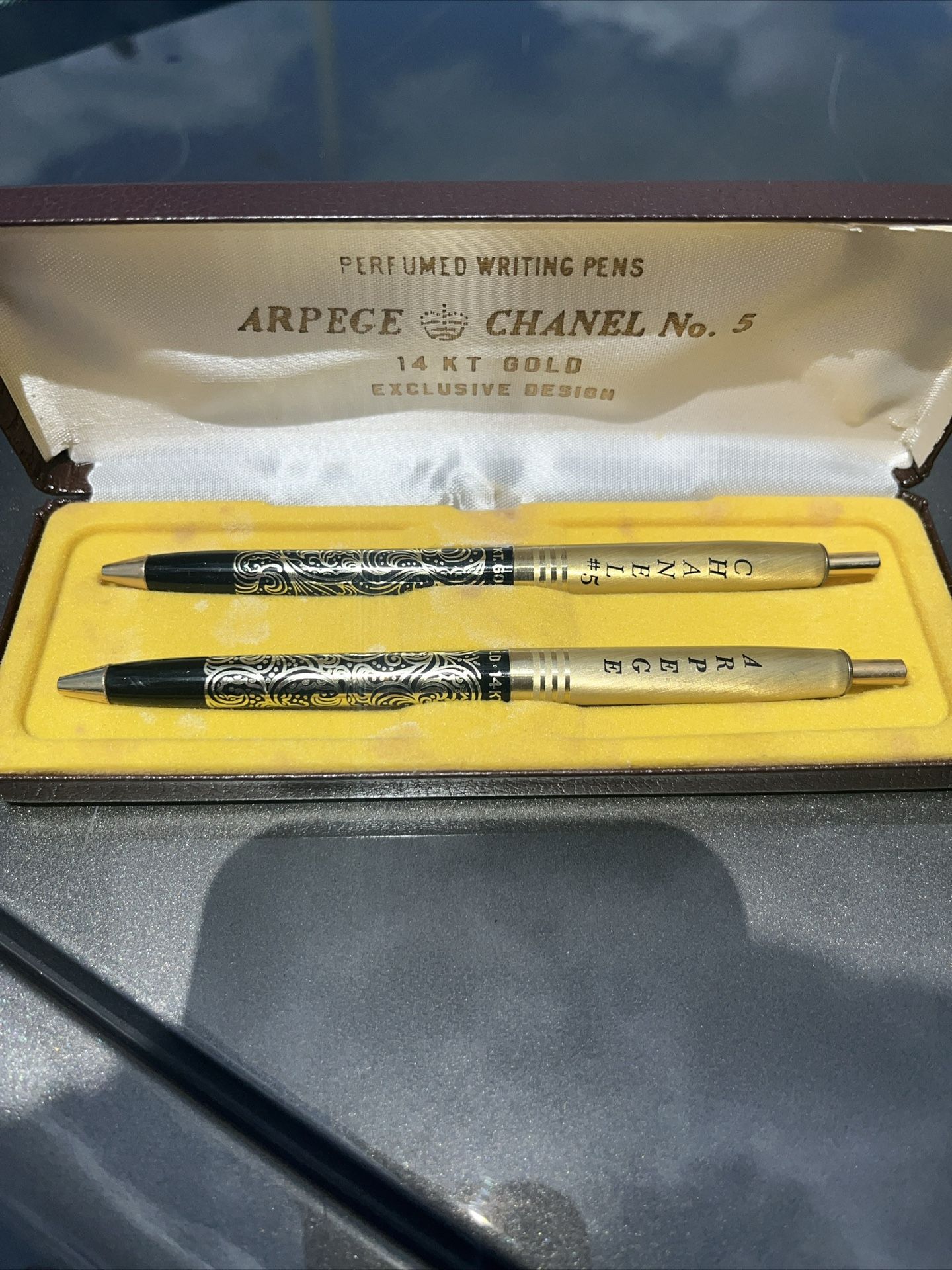 RARE! Arpege Chanel No.5 14k Gold Ballpoint Pen Set in Box Vintage