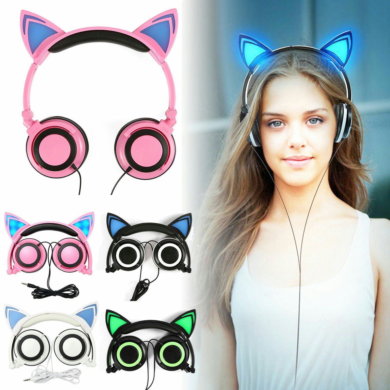 Cat Ear Headphone Flashing lights Fold
