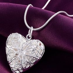925 Sterling Silver Heart ❤️ Photo Frame Pendant Necklace 