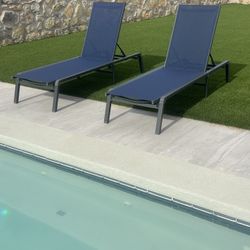 Outdoor patio pool lounge set 2 chairs New Foldable backyard furniture summer house Gray Blue  