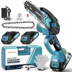 Chainsaw 6-Inch 2 Pack 2000mAh Battery Hand Mini Chain Saw Portable Cordless for Wood Cutting Tree Trimming Projects Gardening Camping Birthday Christ