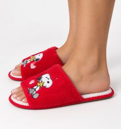 Peanuts Red Snoopy & Woodstock Plush Slippers 1O size