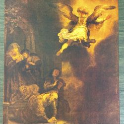 ANGEL, 1637 REMBRANDT Original Vintage Fine Art 1950’s Print USA Printed Antique Dutch Golden Age Painter Collectible Tobias Family