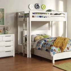 WEATHERED WHITE FINISH TWIN OVER QUEEN SIZE LOFT BED - KIDS FURNITURE - BEDS - LITERA