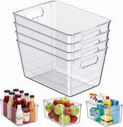 Clear Plastic Storage Bins, 4-Pack Stackable Pantry Organizers and Storage Containers for Kitchen, Fridge, Cabinet and Closet Organization - Home Esse