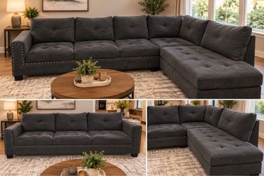 Free Delivery🚚🚚 Dark Gray Tufted Sectional Sofa with Chaise